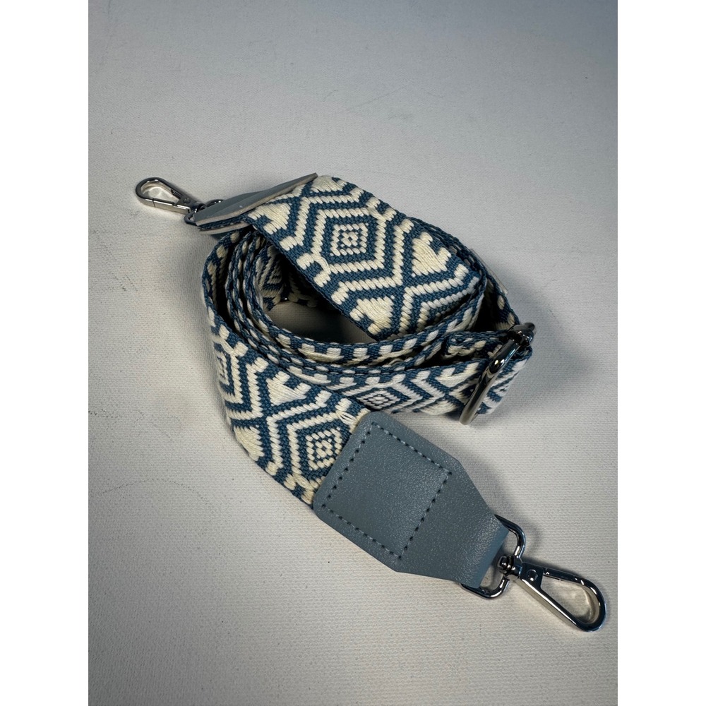 Boho Woven Adjustable Crossbody Bag Strap‎ Blue Gray Geometric Aztec Pattern